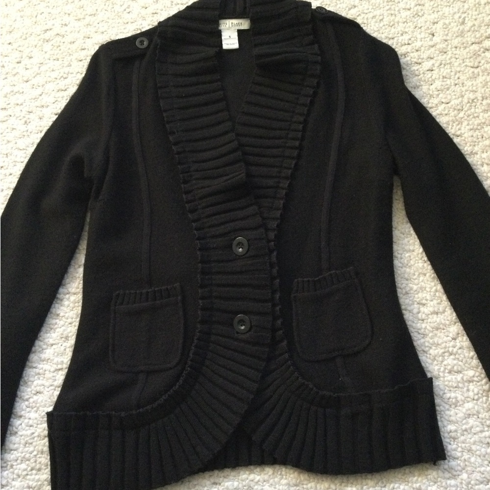 White House Black Market Black Ribbed Shawl Collar Cardigan Sweater
